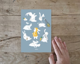 Postcard, Poster A5, Rabbits, Greeting Card, Easter, Sailors, Rabbit Gang & Sea