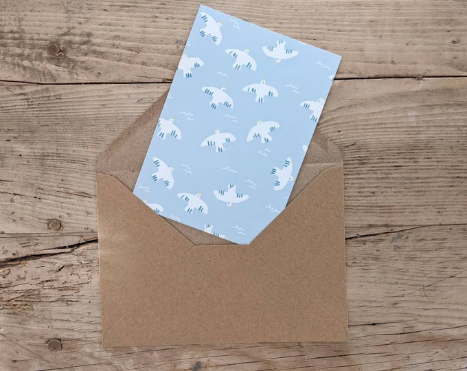 Greeting card, postcard, sea, waves & seagulls