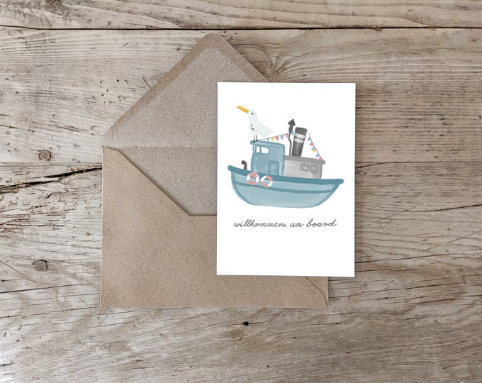 Birth Card, Birth Card, Postcard, Congratulations, Gift, Birth, Hello Baby, Welcome, Boat & Seagull
