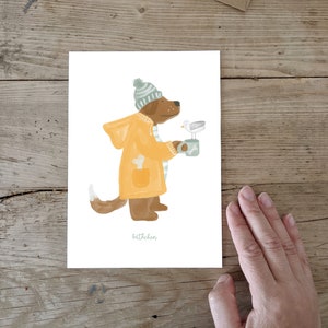 Postkarte, Poster A5, Grußkarte, Meer, Seehund, Hund, Möwe & Kaffee