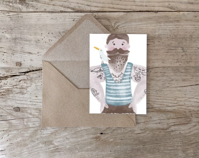 Postcard "Björk", greeting card A6, Seafarer, Seagull & Sea