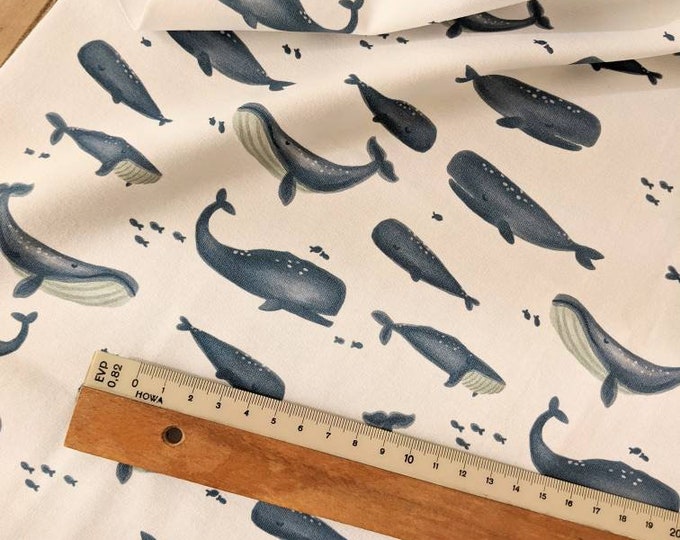 Organic Jersey Fabric Sea, Fish & Whales
