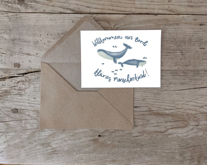 Birth Card, Birth Card, Postcard, Congratulations, Gift, Birth, Hello Baby, Welcome, Whale & Pisces