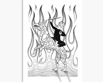 Dog Knight Art Print: Protector Ink Illustration (A3 Size)