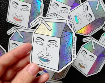 Holographic Milk Carton Vinyl Sticker: Laptop, Skateboard Art