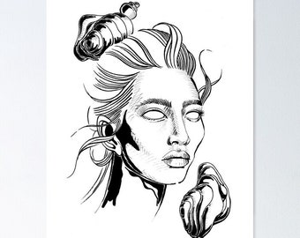 Ink Illustration Art Print: "Mindless" Female Portrait (A3 Size)