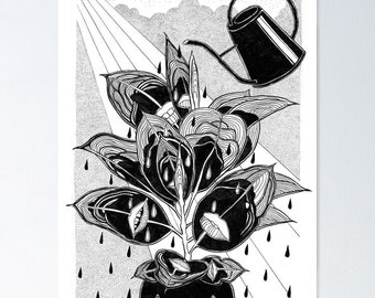 Ficus Plant Art Print: Surreal Ink Illustration (A3 Size)