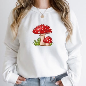 red mushroom sweatshirt, cute mushroom sweatshirt, nature sweatshirt, gift for mushroom lover, mushroom sweatshirt