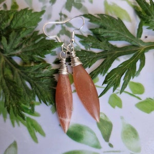 Peach Moonstone Marquise Drop Wire Wrapped Earrings