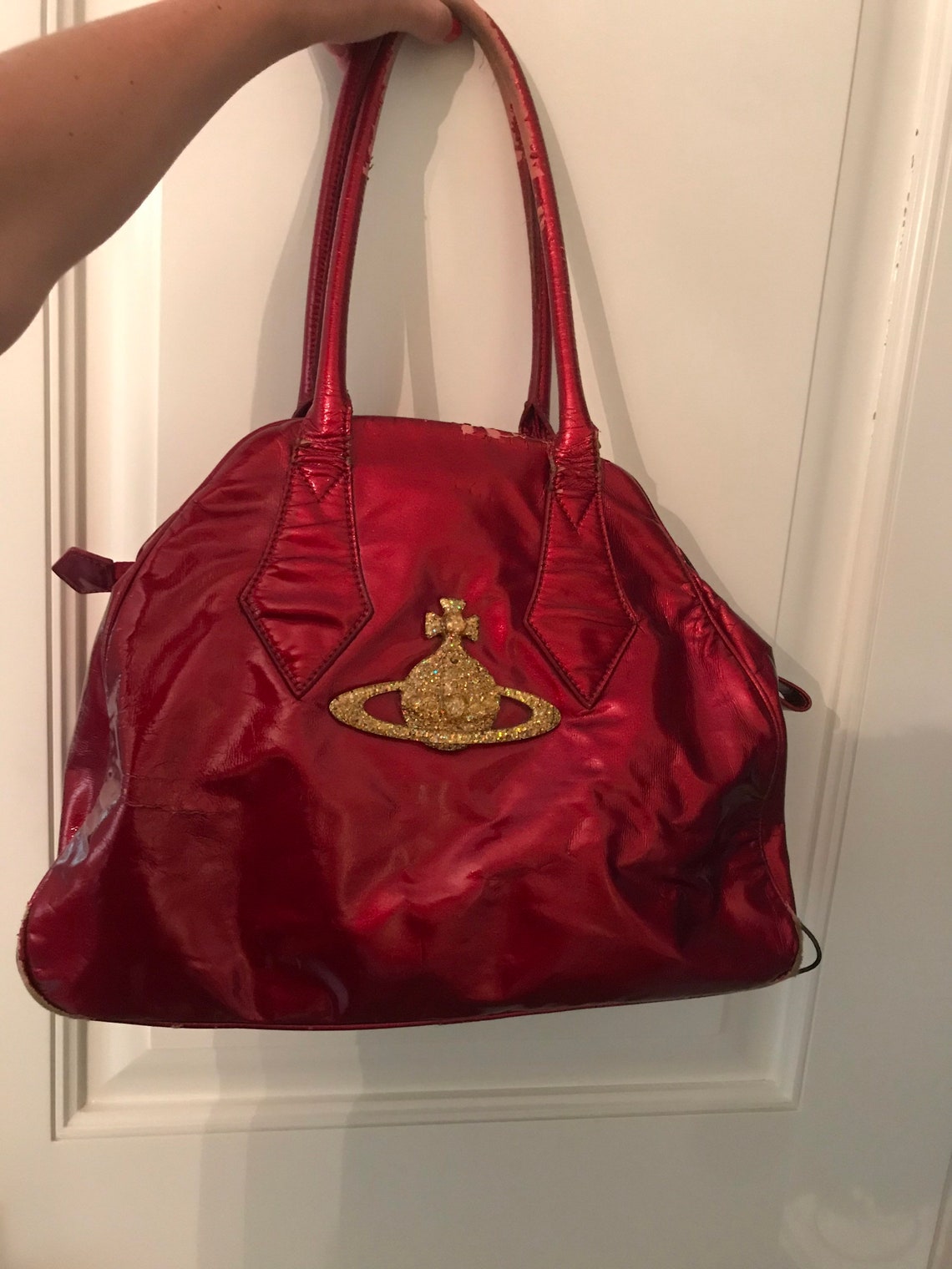 Red Vivienne Westwood bowler bag. Red patent material with big Etsy