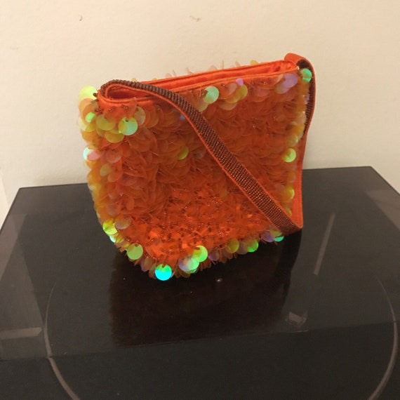 Orange sequins handbag with beaded strap - image 3