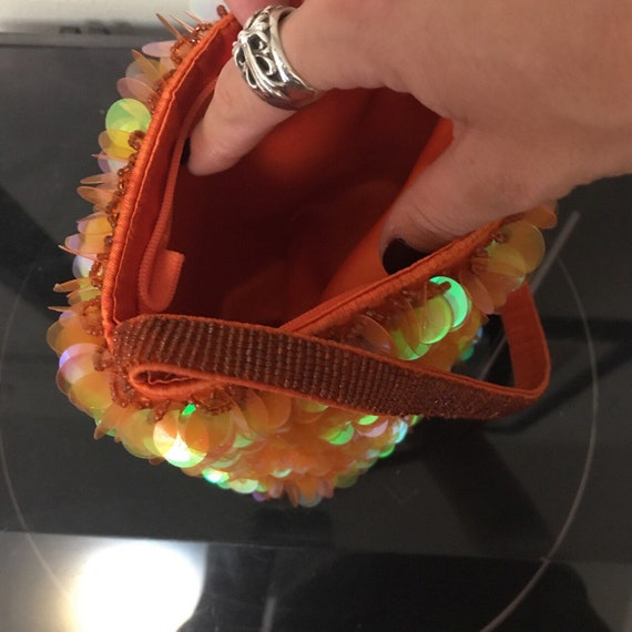 Orange sequins handbag with beaded strap - image 4