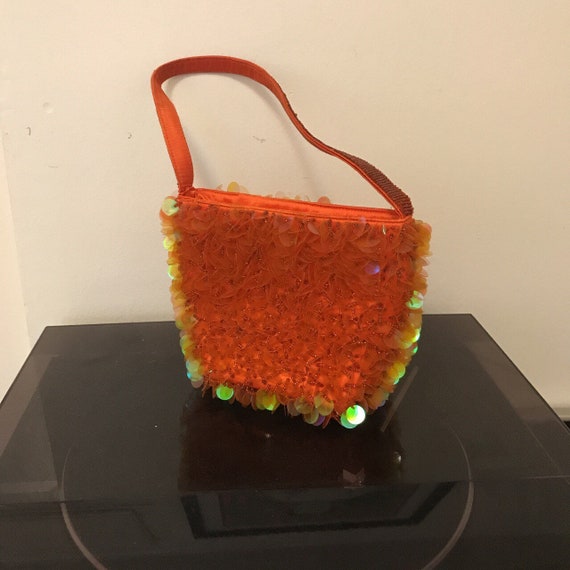 Orange sequins handbag with beaded strap - image 1