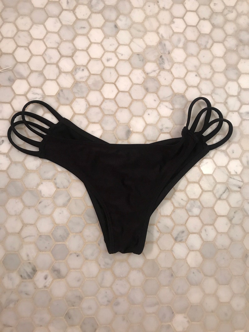 HK Designs straps black bikini bottoms w rouching