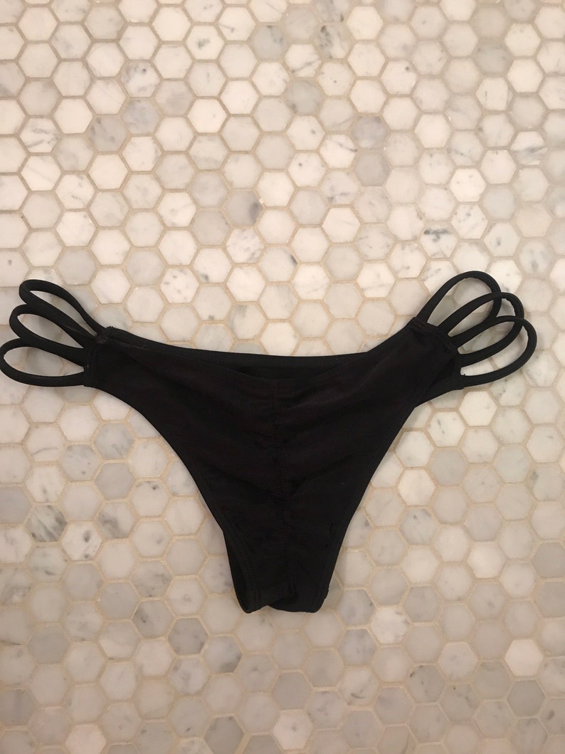HK Designs straps black bikini bottoms w rouching