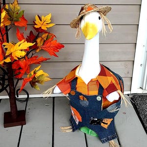 Handmade Scarecrow Lawn Goose Outfit: Fall Decor, Fits 23-25 inch Goose