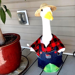Handmade Denim Farmer Goose Outfit: Lawn Goose Clothes