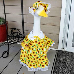 Sunflower Lawn Goose Outfit: Lace Trimmed Dress and Hat - Fits 23-25 inch Geese
