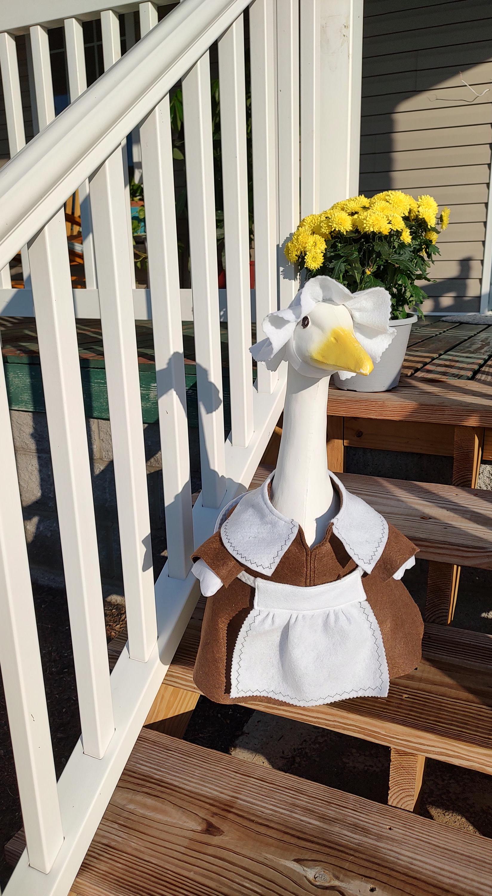 Goose Outfit - Fall Sarah Pilgrim Lawn Goose Clothes - Thanksgiving Goose Outfit - Fits 23"to 25" Plastic/Cement Porch Goose, Handmade by Me