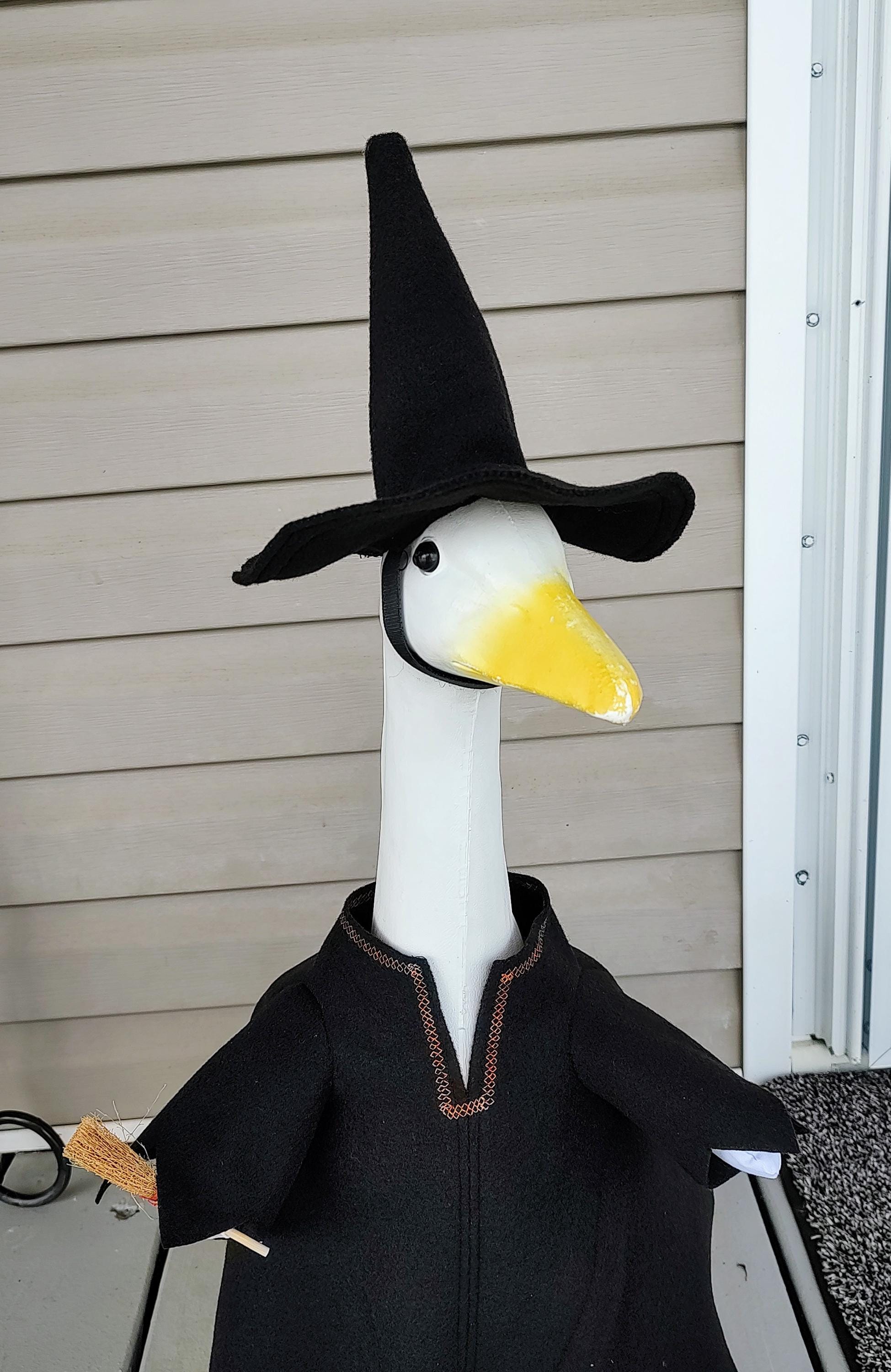 Porch Goose Clothes - A Real Witch Outfit "with Broom" in Black Felt for 23 to 25 inch Plastic or Concrete Lawn Goose - Handmade by Me
