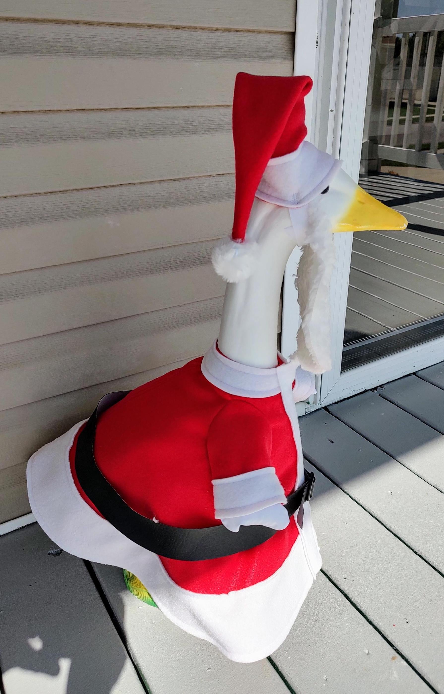 Goose Outfit - Cheerful Santa Clause Christmas Outfit -The real deal- Fits 23 inch to 25 inch Plastic or Cement Porch Goose - Handmade by Me