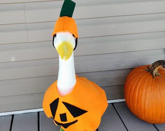 Goose Outfit - Sunny the Pumpkin - Ideal Thanksgiving Porch Goose Outfit - Fits 23 to 25 inch Plastic or Cement Lawn Goose - Handmade by Me