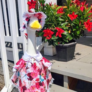 Handmade Goose Outfit: Floral Dress with Lace Trim - Fits 23-25&quot; Goose