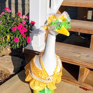Porch Goose Outfit - Yellow Polka Dot Bikini Goose Outfit - Fits 23 to 25 inch Plastic andCement Yard Goose - Handmade by Me
