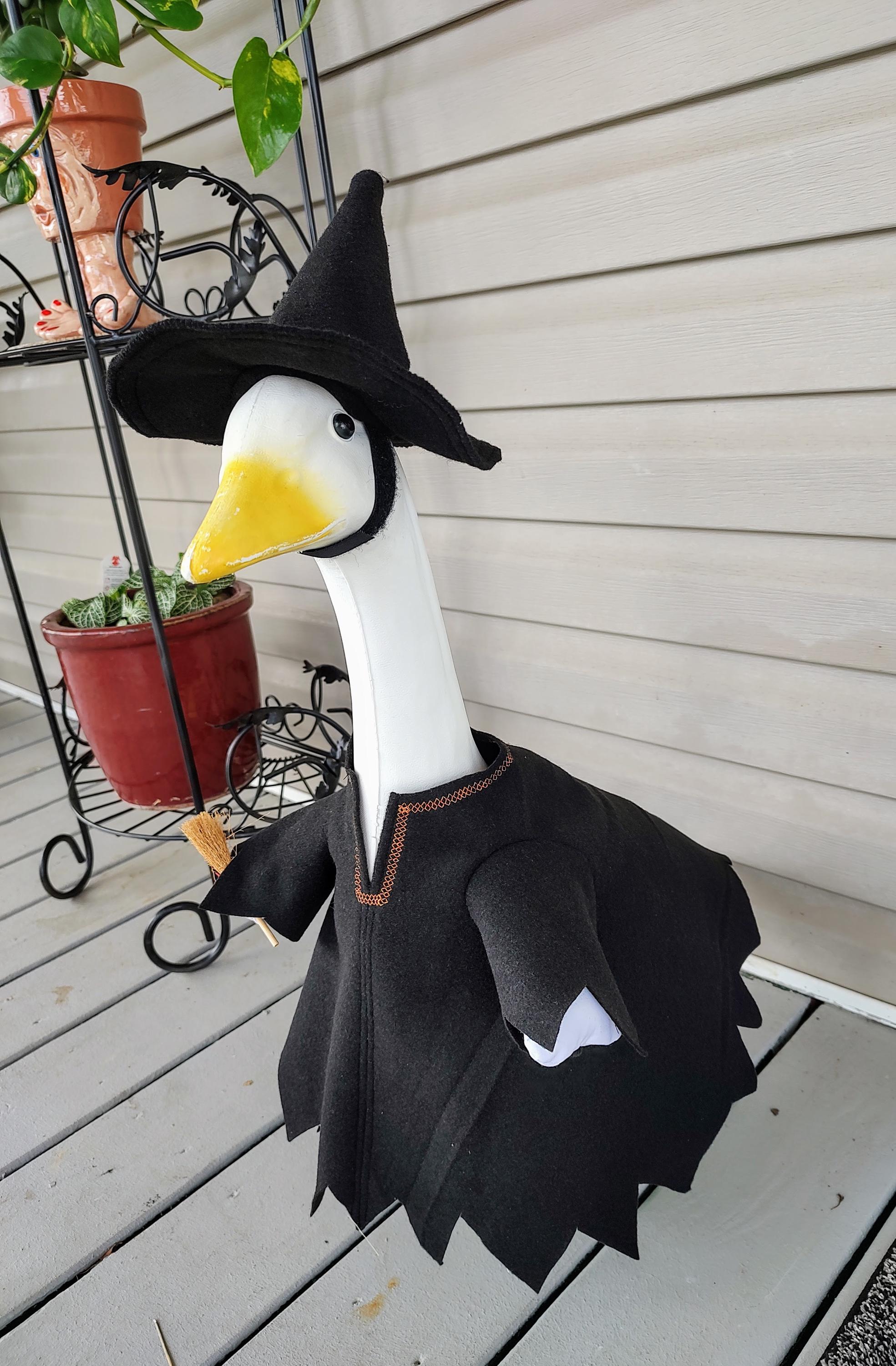Porch Goose Clothes - A Real Witch Outfit "with Broom" in Black Felt for 23 to 25 inch Plastic or Concrete Lawn Goose - Handmade by Me