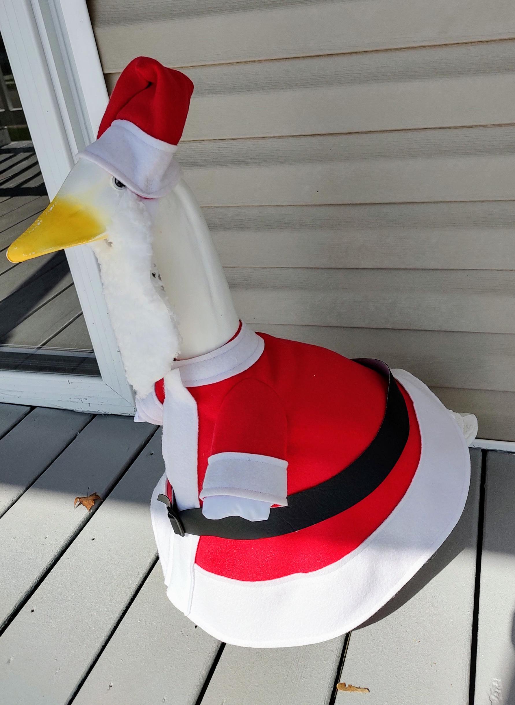 Goose Outfit - Cheerful Santa Clause Christmas Outfit -The real deal- Fits 23 inch to 25 inch Plastic or Cement Porch Goose - Handmade by Me