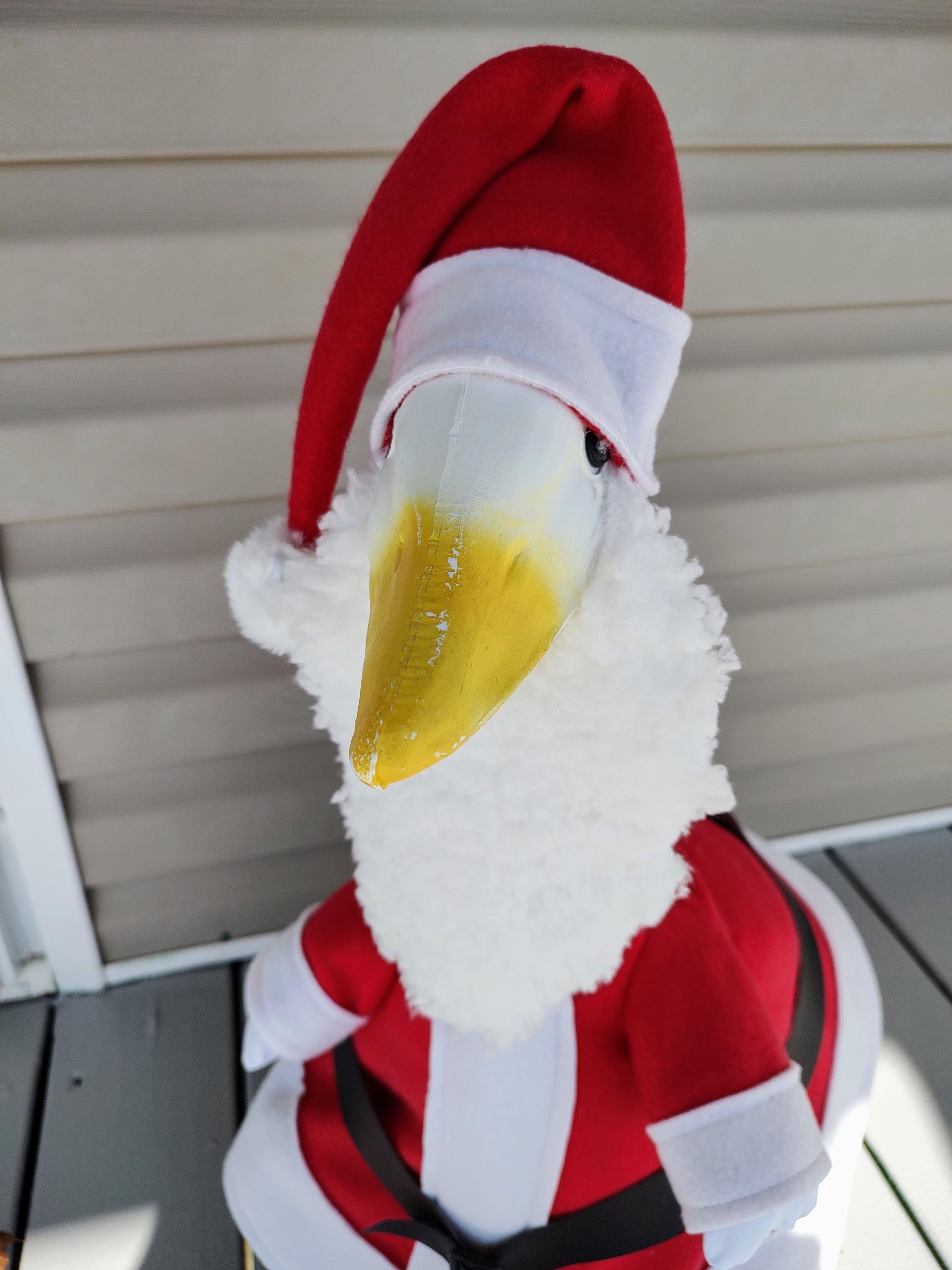 Goose Outfit - Cheerful Santa Clause Christmas Outfit -The real deal- Fits 23 inch to 25 inch Plastic or Cement Porch Goose - Handmade by Me