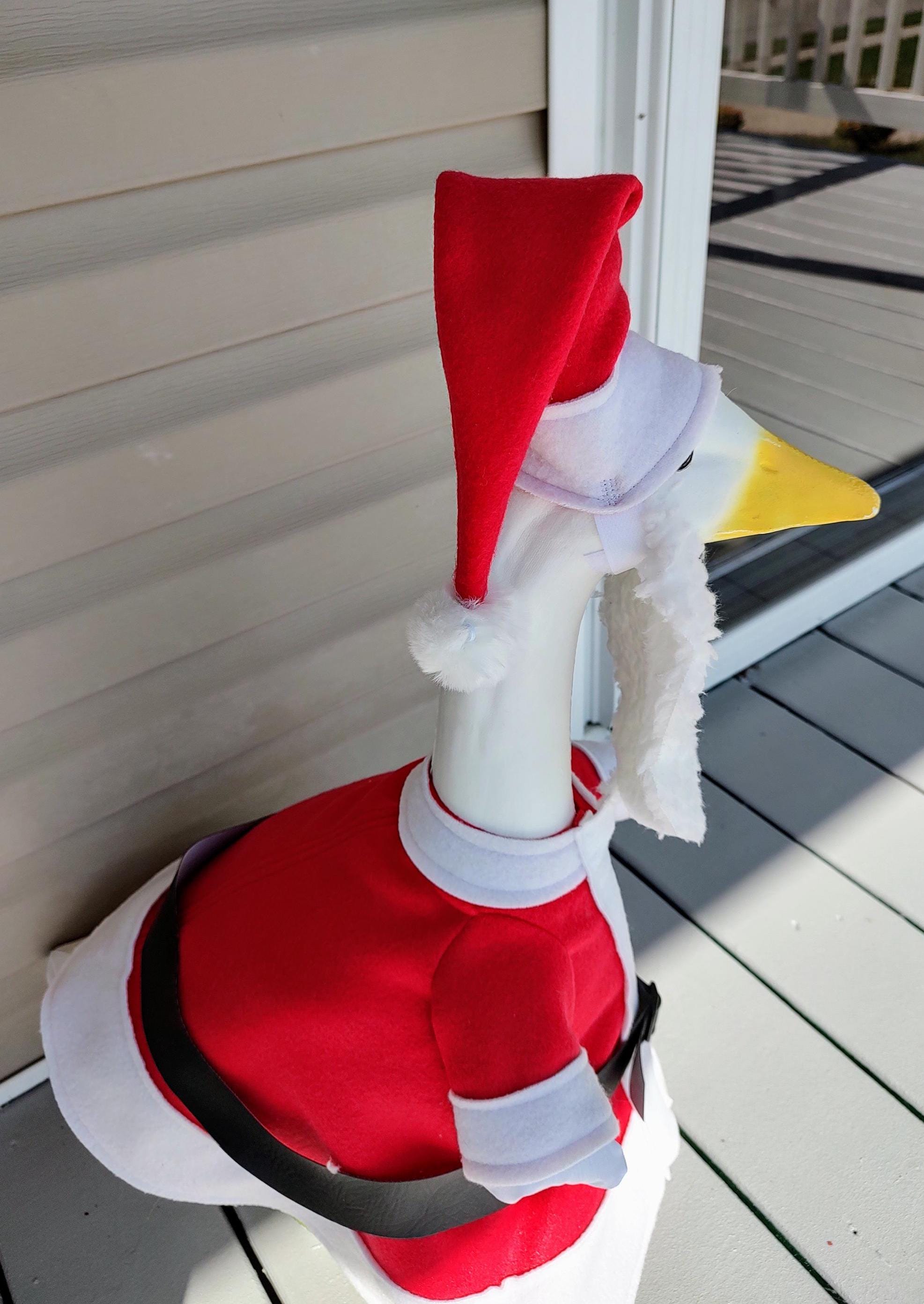 Goose Outfit - Cheerful Santa Clause Christmas Outfit -The real deal- Fits 23 inch to 25 inch Plastic or Cement Porch Goose - Handmade by Me
