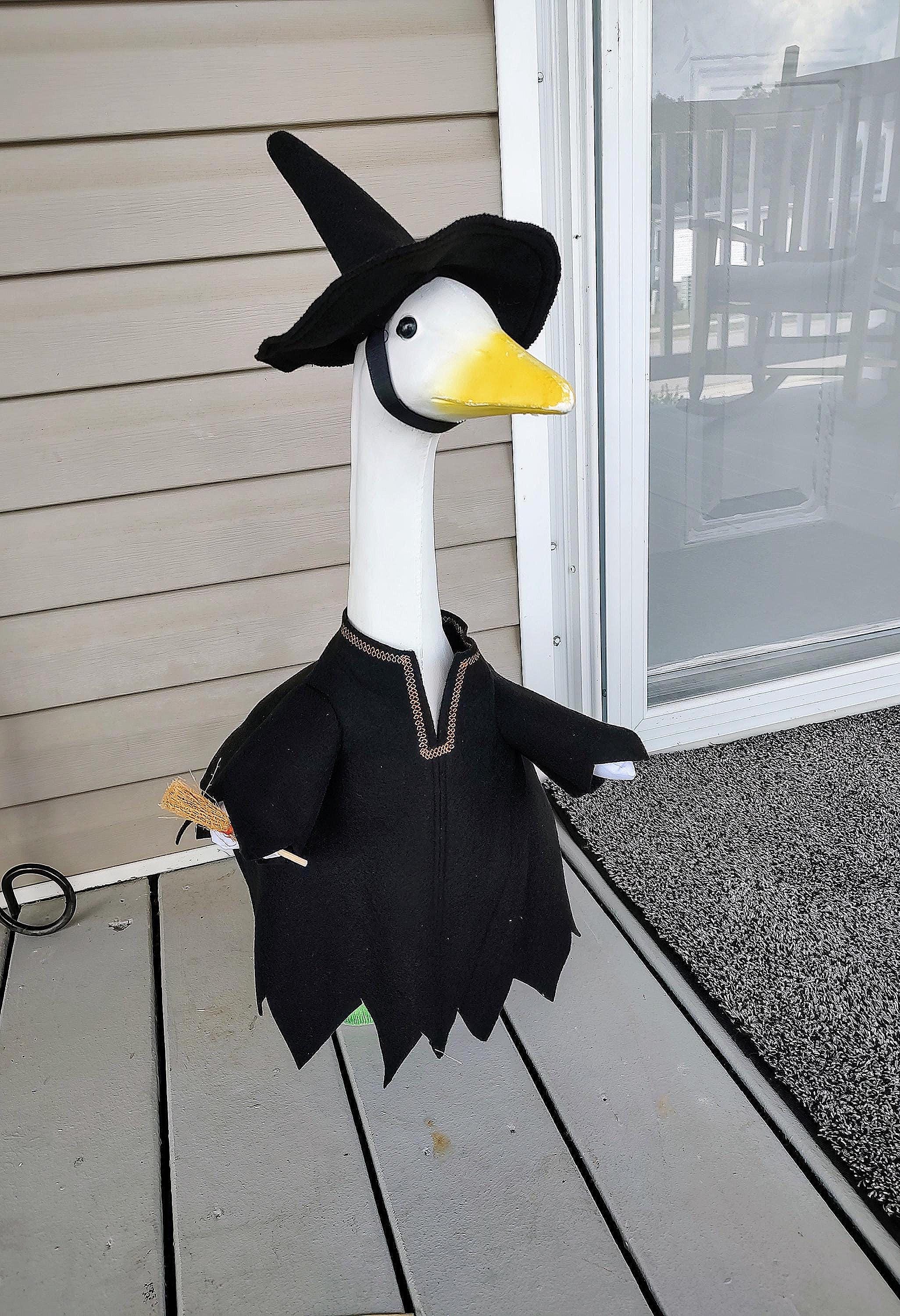 Porch Goose Clothes - A Real Witch Outfit "with Broom" in Black Felt for 23 to 25 inch Plastic or Concrete Lawn Goose - Handmade by Me