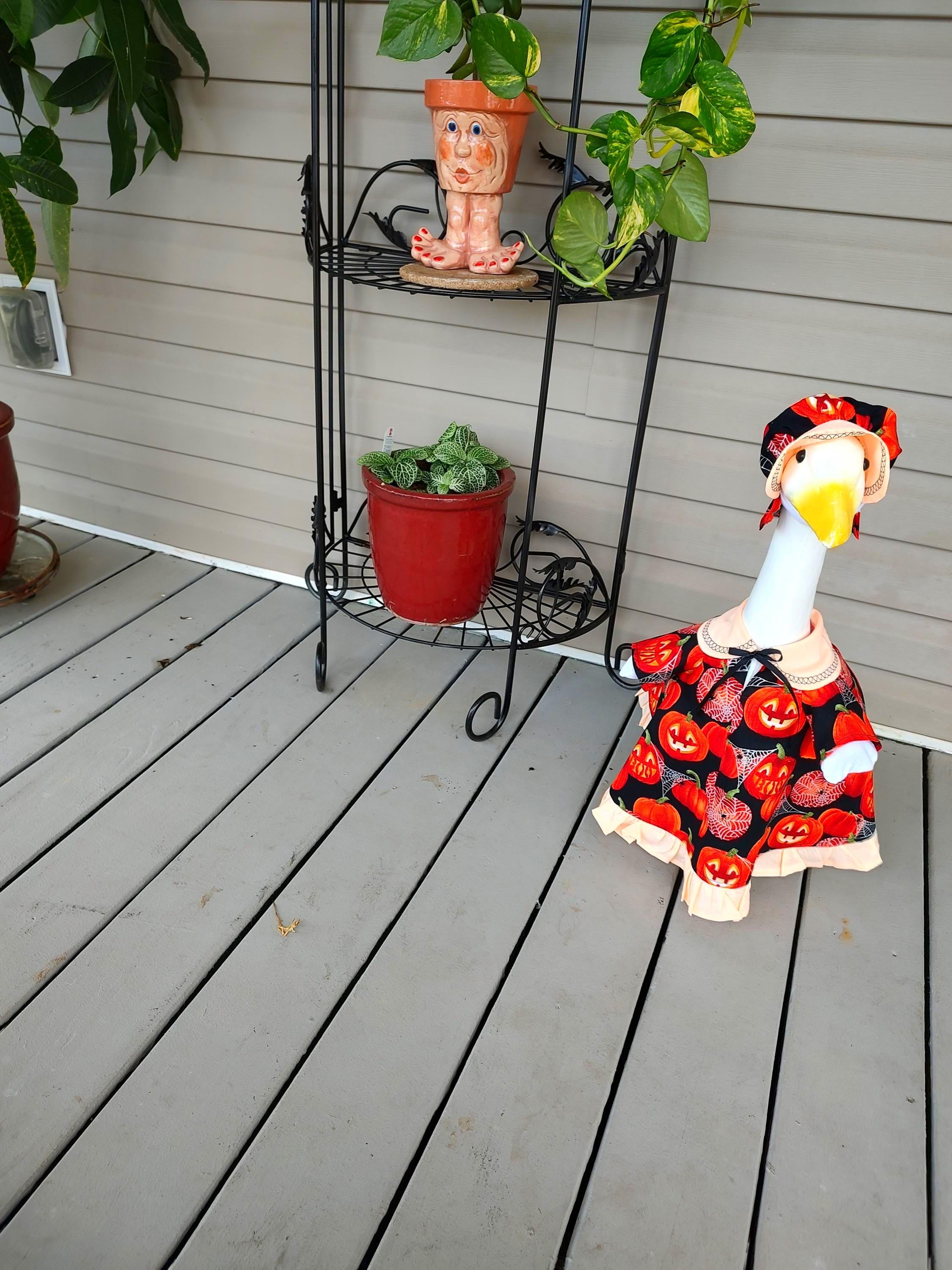 Halloween Goose Outfit -It's surely "One of a Kind" Porch Goose Outfit with Brightly Lighted Pumpkins, Spider and Webs -Fits 23 to 25" Goose