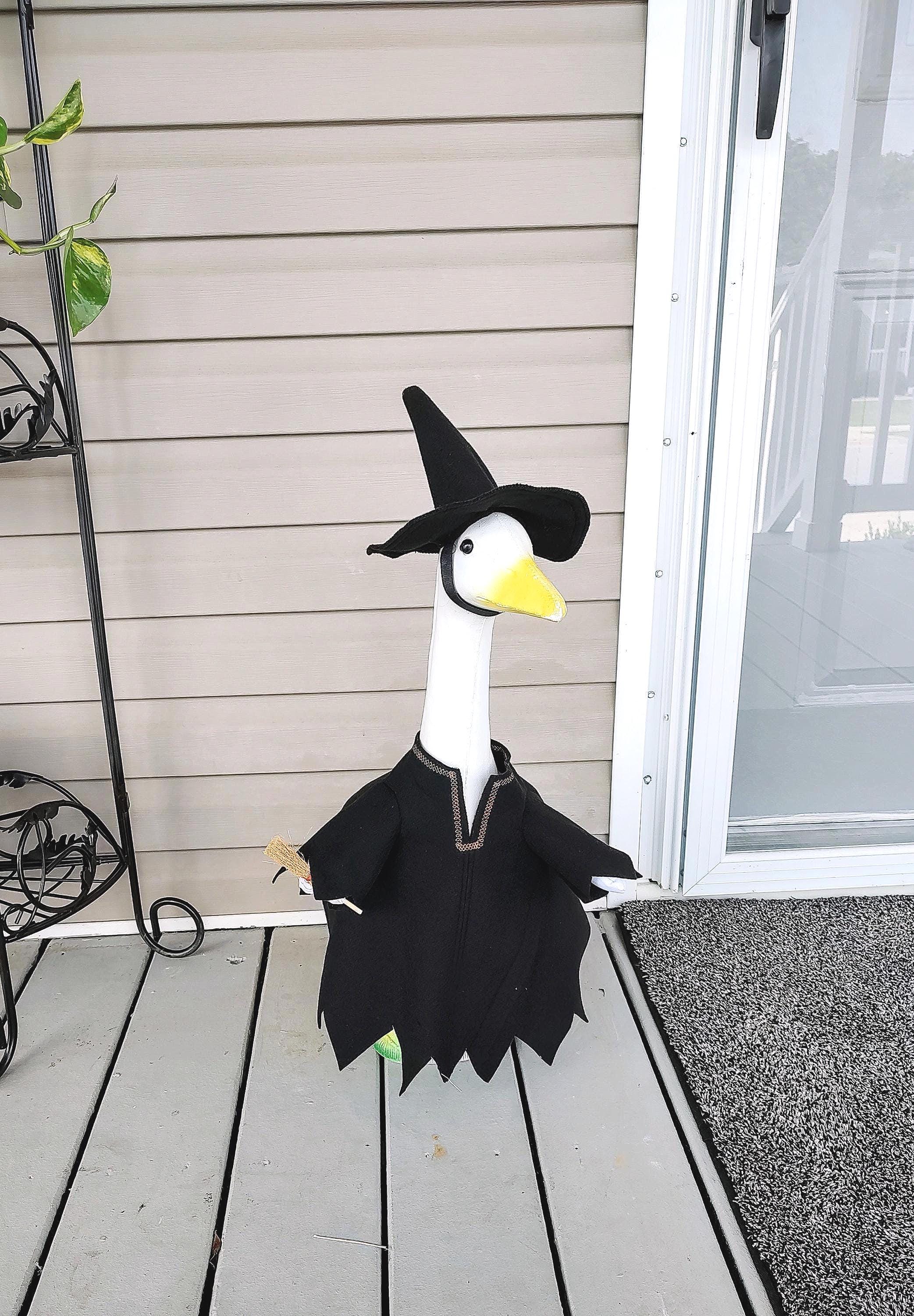 Porch Goose Clothes - A Real Witch Outfit "with Broom" in Black Felt for 23 to 25 inch Plastic or Concrete Lawn Goose - Handmade by Me