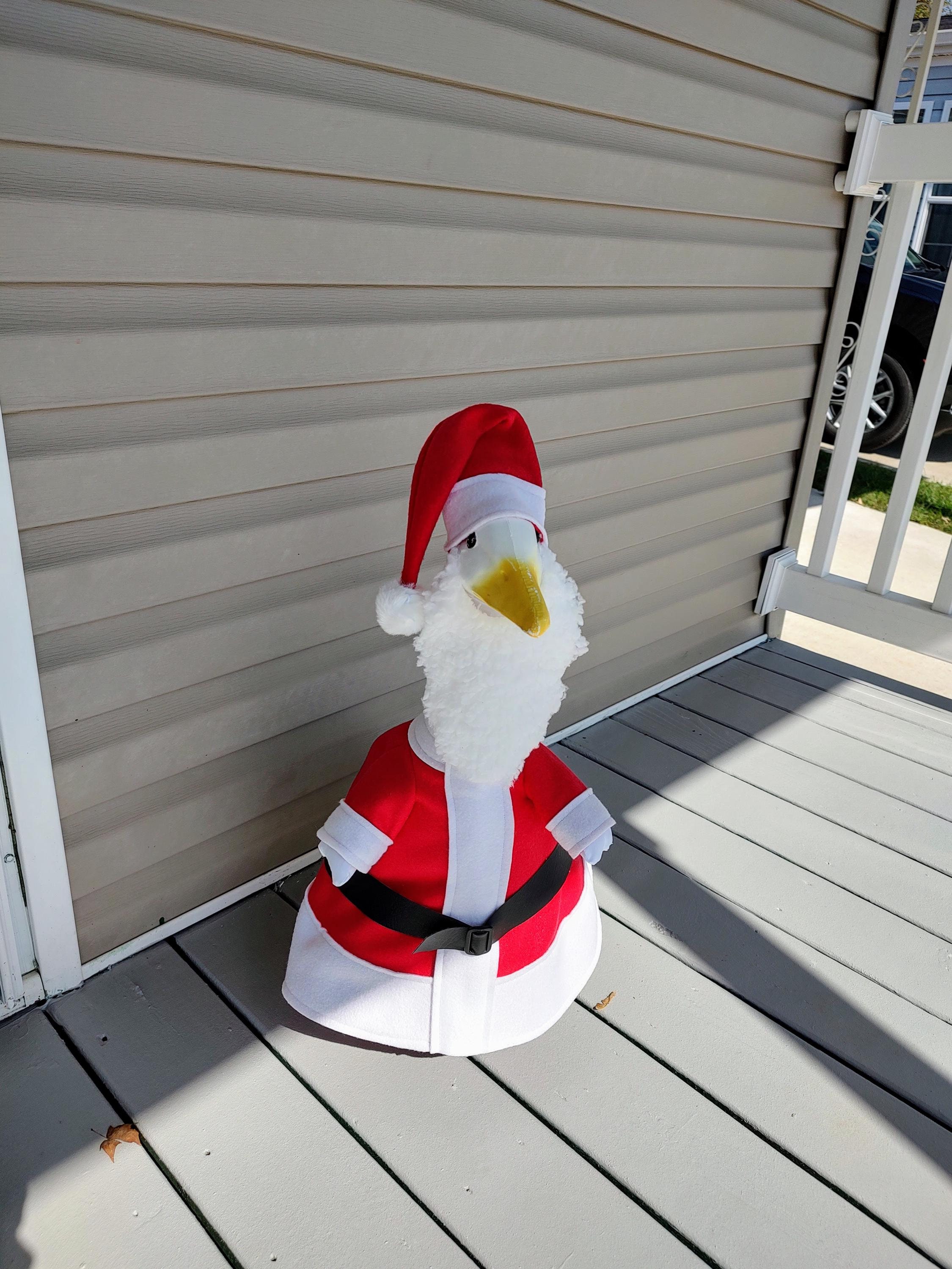 Goose Outfit - Cheerful Santa Clause Christmas Outfit -The real deal- Fits 23 inch to 25 inch Plastic or Cement Porch Goose - Handmade by Me