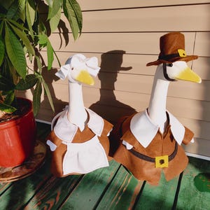 Porch Goose Clothes -Great for Fall -  Sarah and Henry the Pilgrim Couple - Fits 23 to 25 inch Plastic and Cement Goose - Handmade by Me