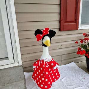 Goose Outfit - Minnie Mouse Porch Goose Outfit - Fits 23 to 25 inch Plastic or Cement Lawn Goose - Handmade by Me - Hat held on by Velcro