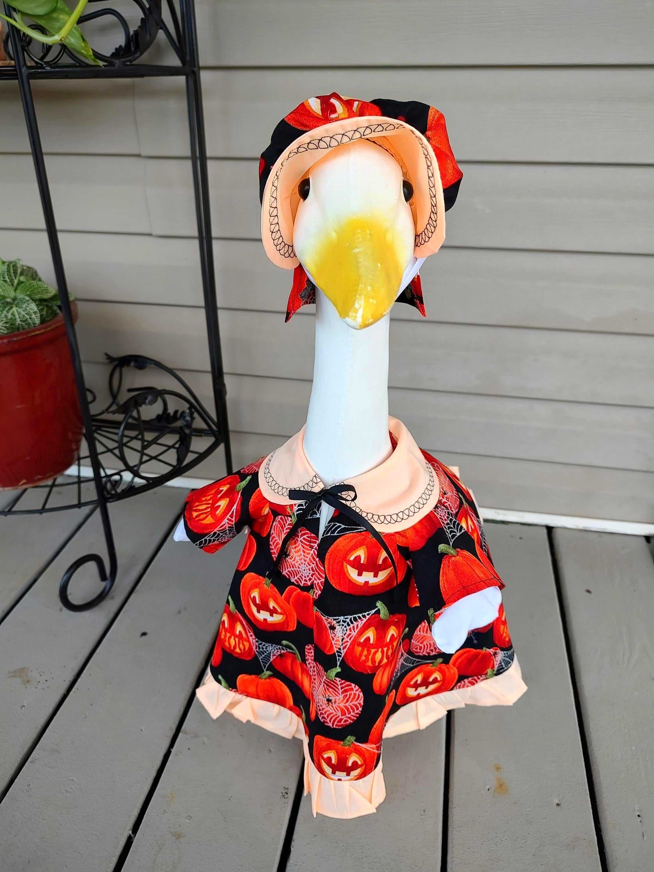 Halloween Goose Outfit -It's surely "One of a Kind" Porch Goose Outfit with Brightly Lighted Pumpkins, Spider and Webs -Fits 23 to 25" Goose