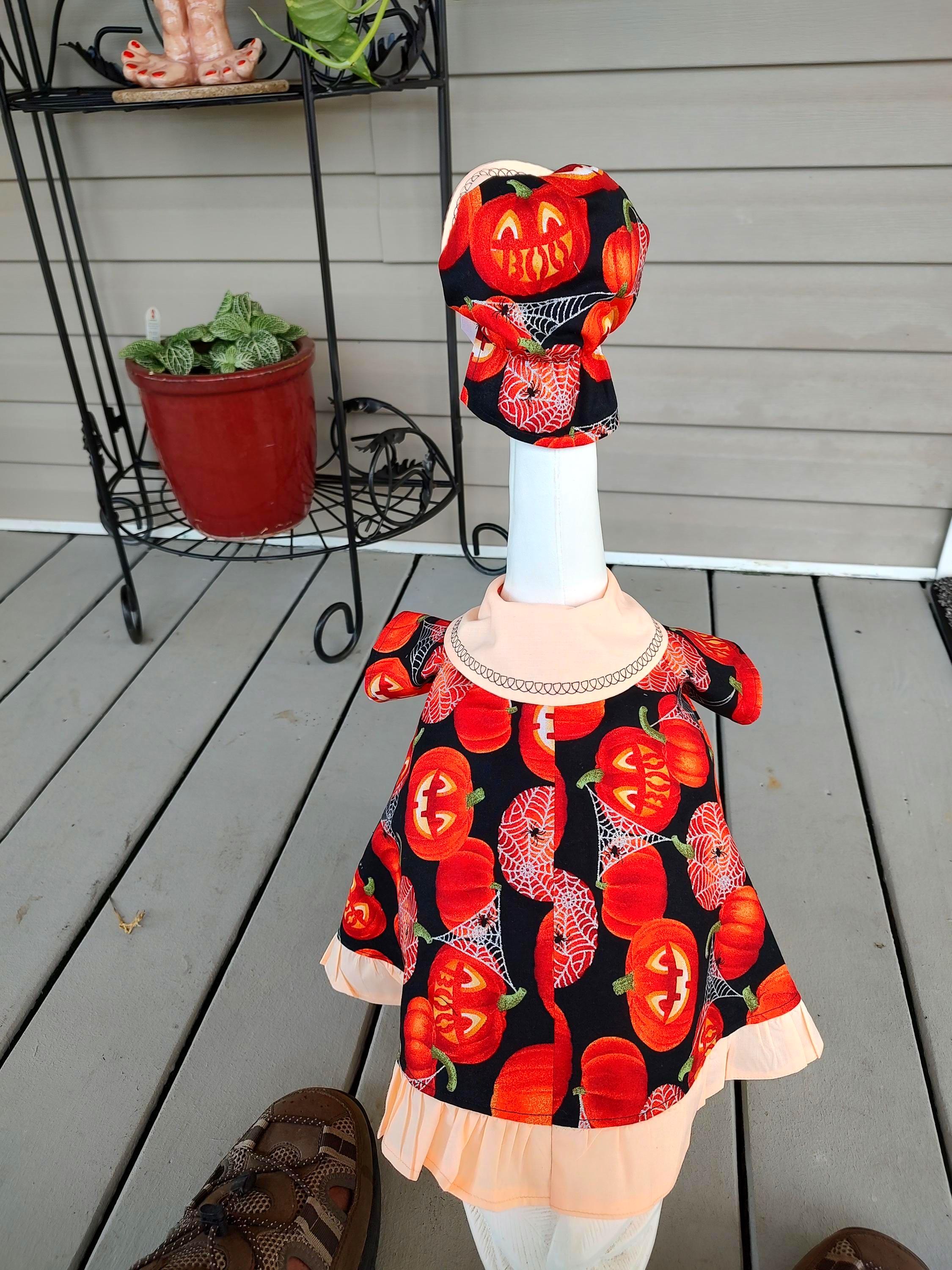 Halloween Goose Outfit -It's surely "One of a Kind" Porch Goose Outfit with Brightly Lighted Pumpkins, Spider and Webs -Fits 23 to 25" Goose