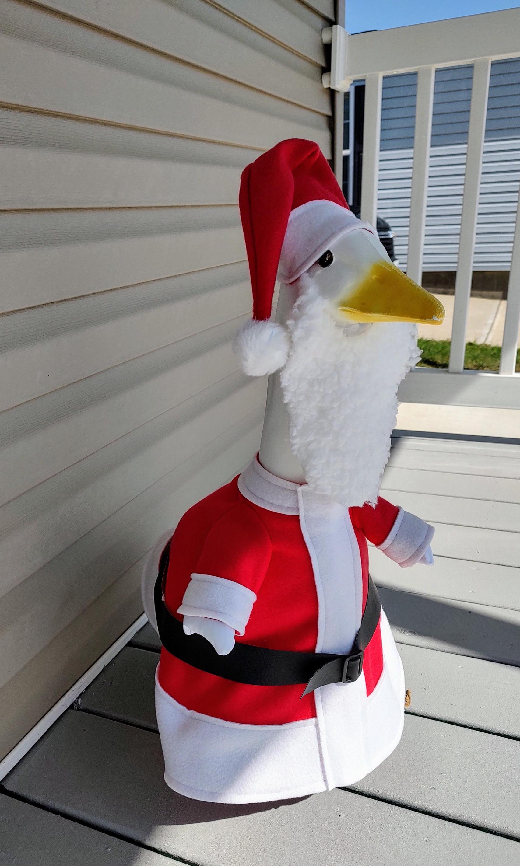 Goose Outfit - Cheerful Santa Clause Christmas Outfit -The real deal- Fits 23 inch to 25 inch Plastic or Cement Porch Goose - Handmade by Me