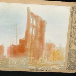 PAR de cartas estereoscópicas antigas: incêndio em Chicago // PAR de cartas estereoscópicas originais de 1800 das ruínas do incêndio em Chicago // PAR de cartas estereoscópicas macabras