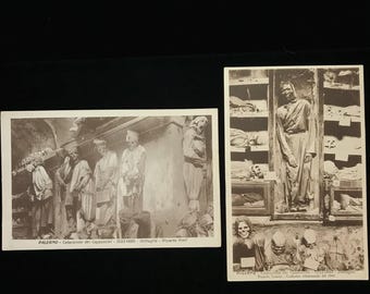 PAAR postkaarten Catacomben van Palermo//vintage postkaarten mummie//postkaarten knekelhuis cappuccino//Macabere vintage ansichtkaarten//groteske postkaarten