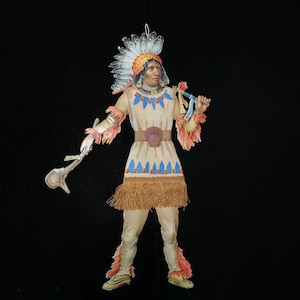German litho die cut paper toy, moveable American Indian//Victorian paper litho scrap//Victorian paper litho Indian chief//multimedia paper