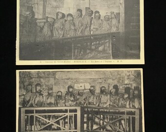PAAR postkaarten Bordeaux Catacomben//vintage postkaarten mummie//Bordeaux mummies postkaarten//Macabere vintage ansichtkaarten//groteske postkaarten