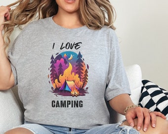 I Love Camping Shirt, Retro Shirt, Camping Shirt, Outdoors Shirt, Hiking Shirt, Hiking Tee, Camper Gift, Bonfire Shirt, Wilderness Tee