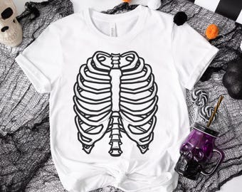 Womens Halloween Skeleton Shirt, Ribcage Shirts, Matching Skeleton Shirts, Halloween Party Shirt, Halloween Things Tee, Skeleton Graphic Tee