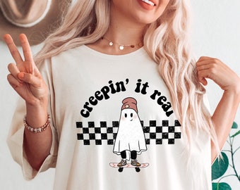 Creepin' it Real Graphic Tee| Halloween Fall Tee | Retro Ink Style | Daisy Ghost Tshirt Shirt