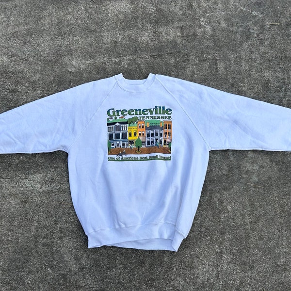 Vintage Jerzees XL/XXL white 50/50 blend sweatshirt. Greeneville Tennessee. One of America’s Best Small Towns. Made in the USA