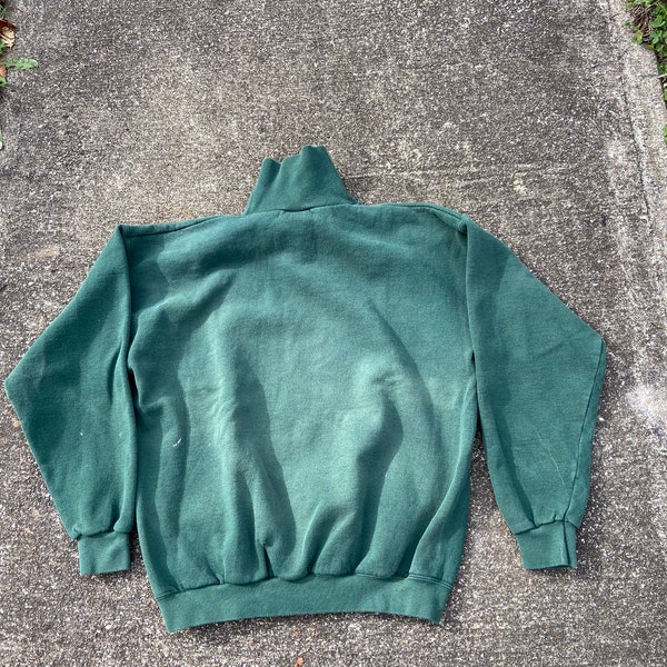 Vintage medium large forest green Pluma heavyweight cotton Made in the USA turtle neck sweatshirt green. Distressed.